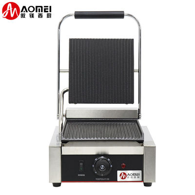 Grelha de pressão Panini de aço inoxidável de cabeça única Sandwich Grill de contacto elétrico comercial