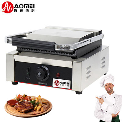 Grelha de pressão Panini de aço inoxidável de cabeça única Sandwich Grill de contacto elétrico comercial