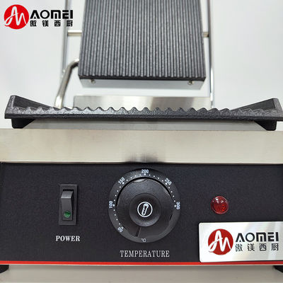 Grelha de pressão Panini de aço inoxidável de cabeça única Sandwich Grill de contacto elétrico comercial