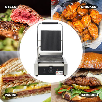 Grelha de pressão Panini de aço inoxidável de cabeça única Sandwich Grill de contacto elétrico comercial