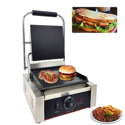 Pressão Panini de aço inoxidável revestida com placas planas de parte superior e inferior com ranhuras