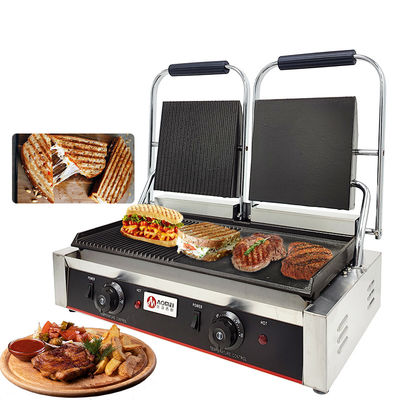 Grelha Elétrica Torradeira de aço inoxidável Grelha de contato Panini Press Grill Comercial