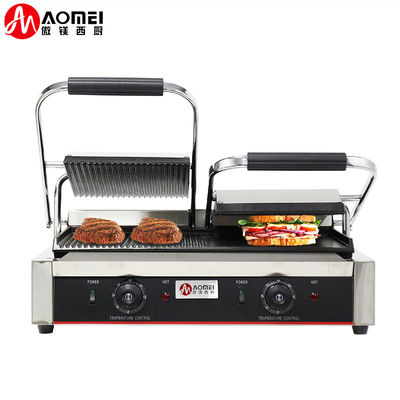 Grelha Elétrica Torradeira de aço inoxidável Grelha de contato Panini Press Grill Comercial
