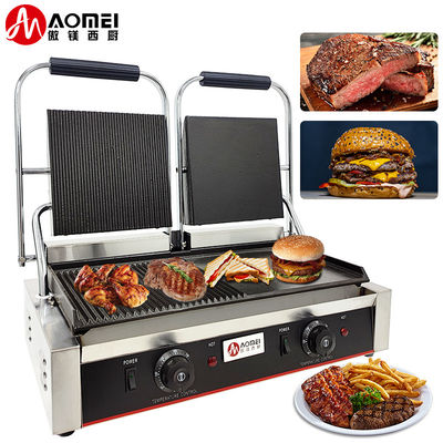 Grelha Elétrica Torradeira de aço inoxidável Grelha de contato Panini Press Grill Comercial