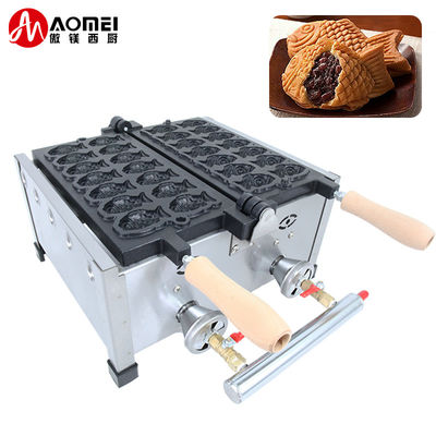 8.15 KG Não pegajoso 14pcs Pequeno peixe em forma de Waffle Maker Aço inoxidável Taiyaki máquina de gás
