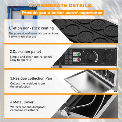 110v 220v Commercial Moeda em forma de Waffle Maker para lanches populares de rua Personalizado 4 fatias
