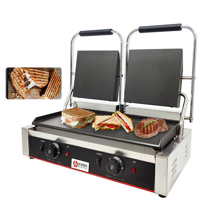 Ferro fundido de aço inoxidável Panini Grill de contato para restaurante padaria lanche 220v