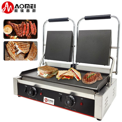 Ferro fundido de aço inoxidável Panini Grill de contato para restaurante padaria lanche 220v