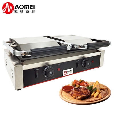 Ferro fundido de aço inoxidável Panini Grill de contato para restaurante padaria lanche 220v