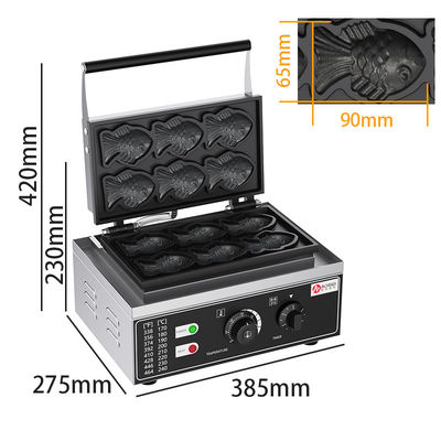 Mini Fish Taiyaki Maker Elétrico Aço inoxidável 6 Peixe em forma de Waffle Baker Machine