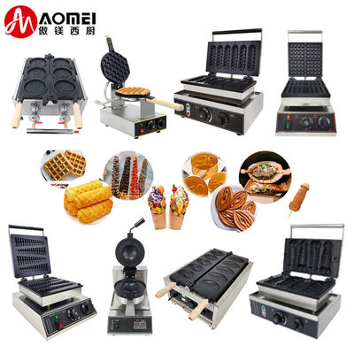 Máquina de fazer waffles elétrica para snack bar Placa antiaderente 250*350*250mm